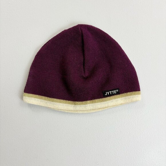 JYTTE Wool Knit Winter Beanie Cap Snow Hat Maroon Purple Stripe Fleece Band - Picture 1 of 11